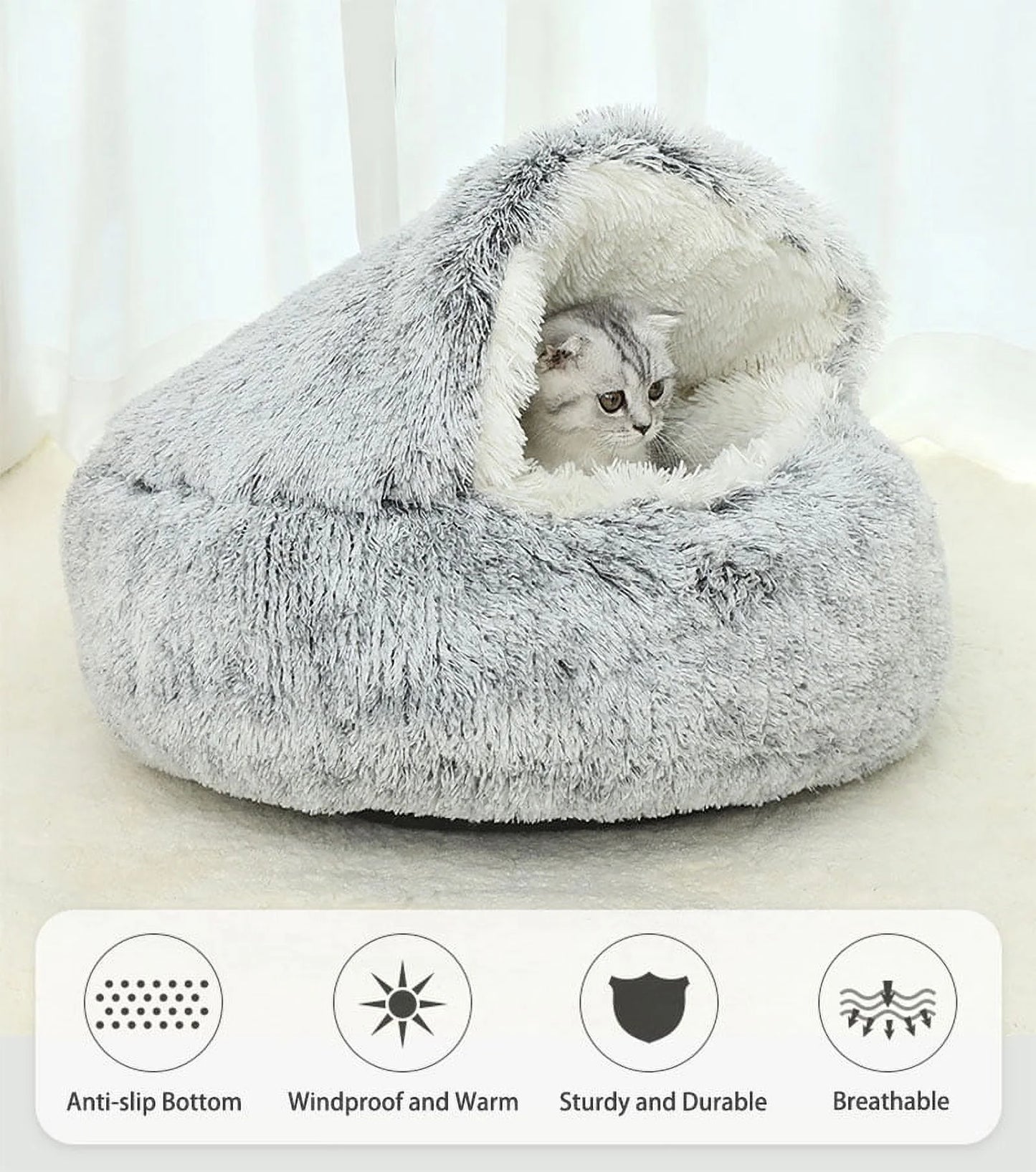 25.6'' Fluffy Long Plush Cat Bed 