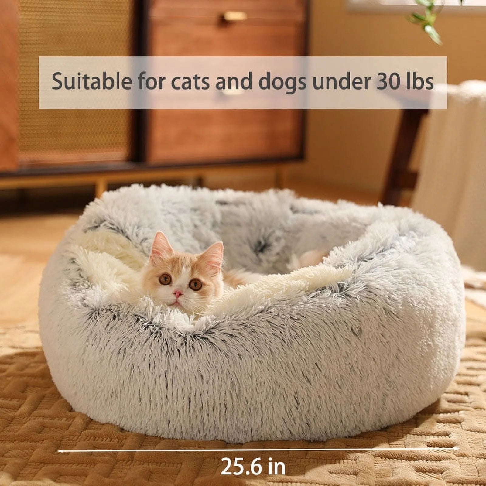 25.6'' Fluffy Long Plush Cat Bed 