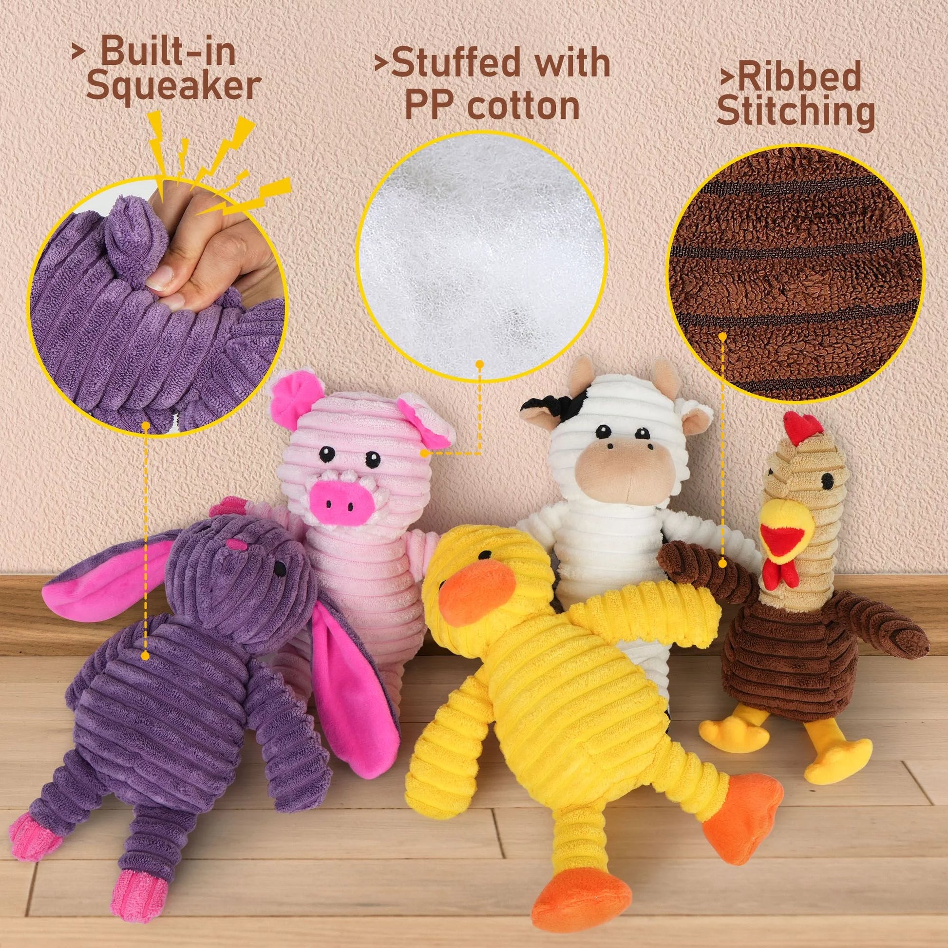 5 Pack Stuffed Squeaky Toys