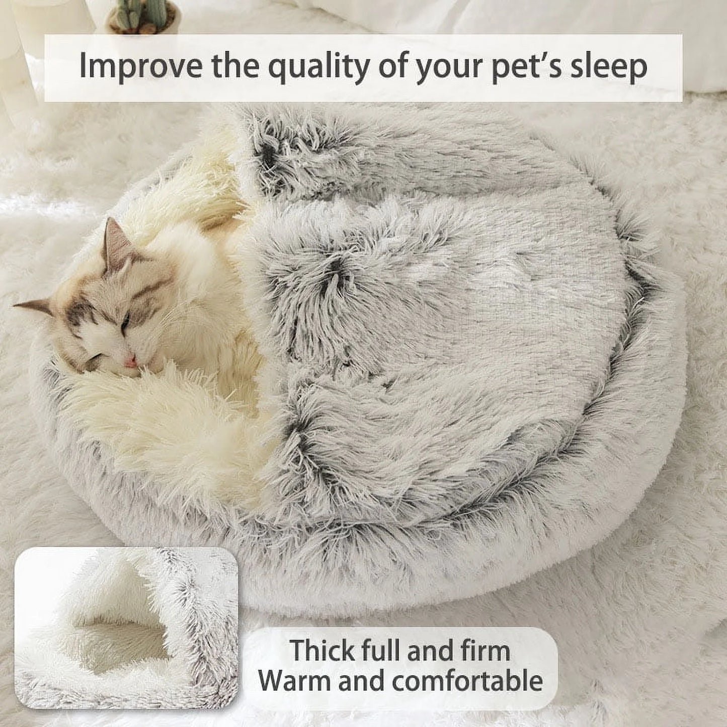 25.6'' Fluffy Long Plush Cat Bed 