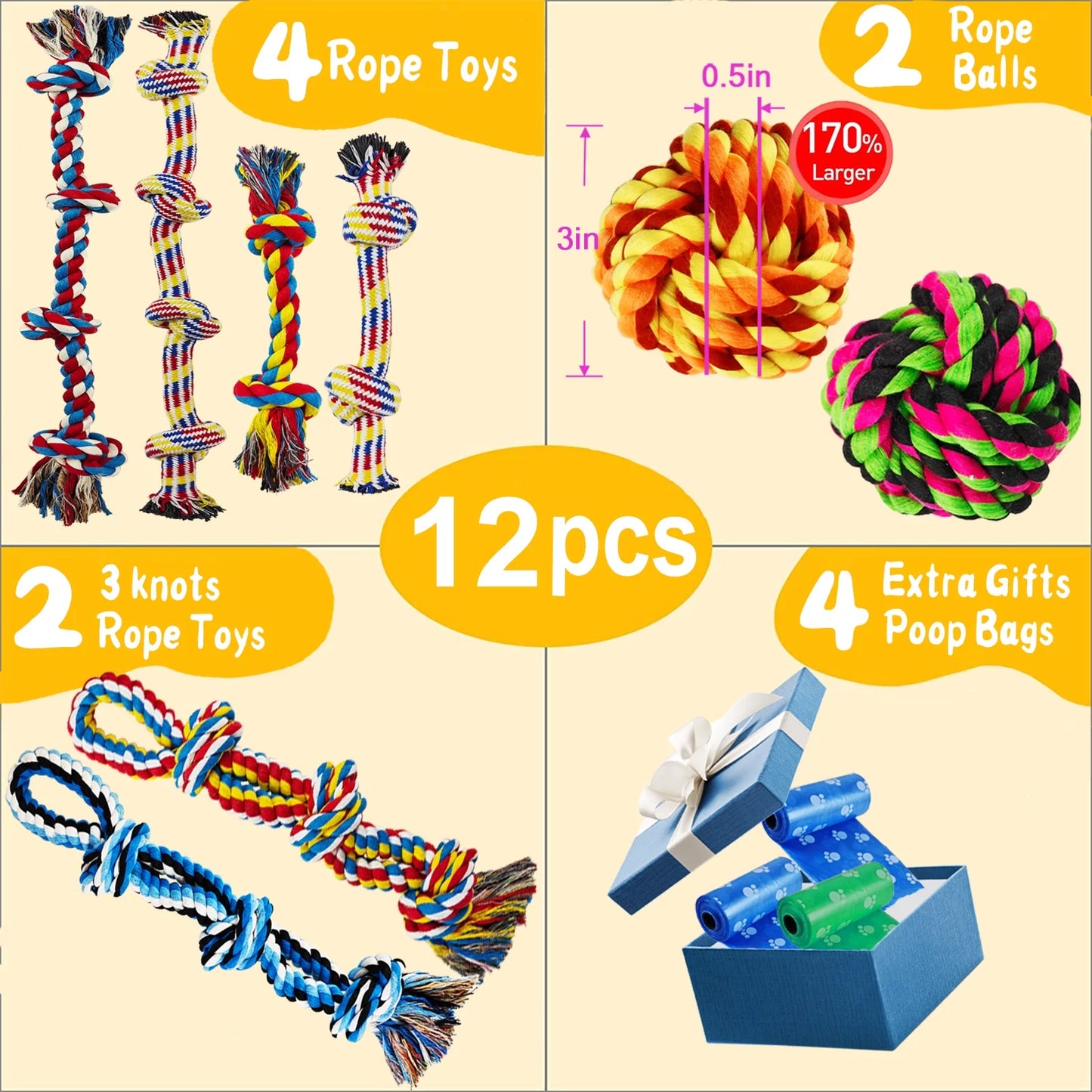 12 Pack Indestructible Dog Rope Toys for Large Breeds