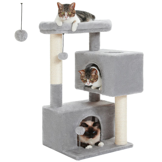 31.5" Cat Tree Tower with Dual Large Condos for Kittens and Medium Size Cats