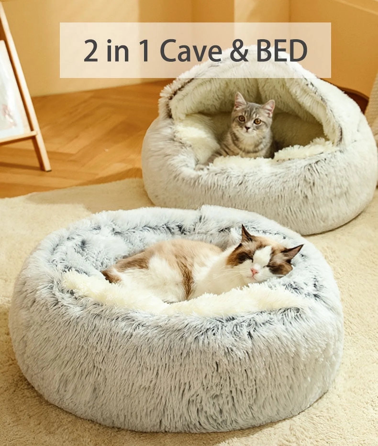 25.6'' Fluffy Long Plush Cat Bed 